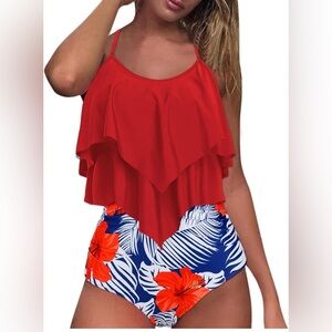 NWOT Swimsuit High Piece Bikini Ruffle Womens
